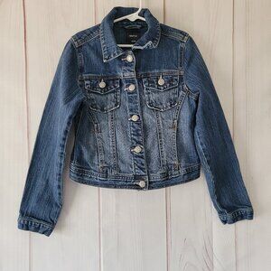 Gap Kids Cotton Denim Cropped Jean Jacket, Girls M, Pink Stitching Detail EUC